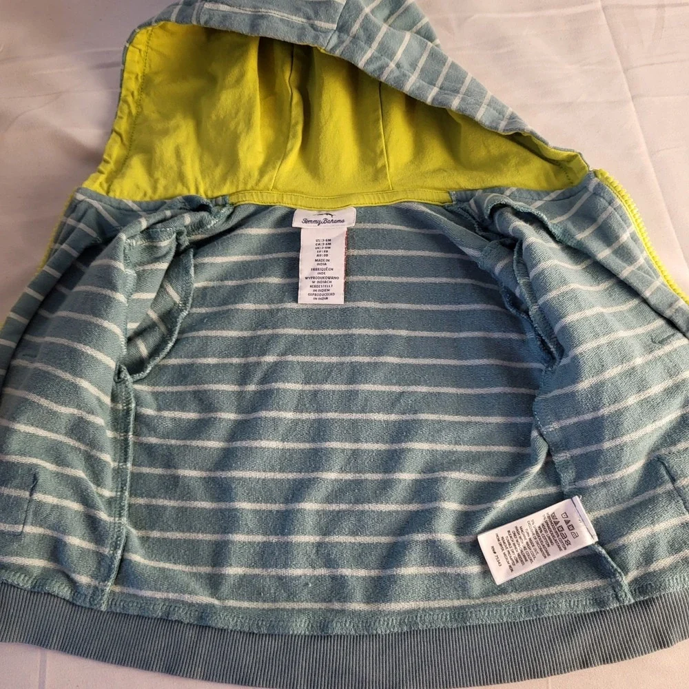 Tommy Bahama 3-6 Months Infant Dinosaur Hoodie Green Yellow Jacket Zip